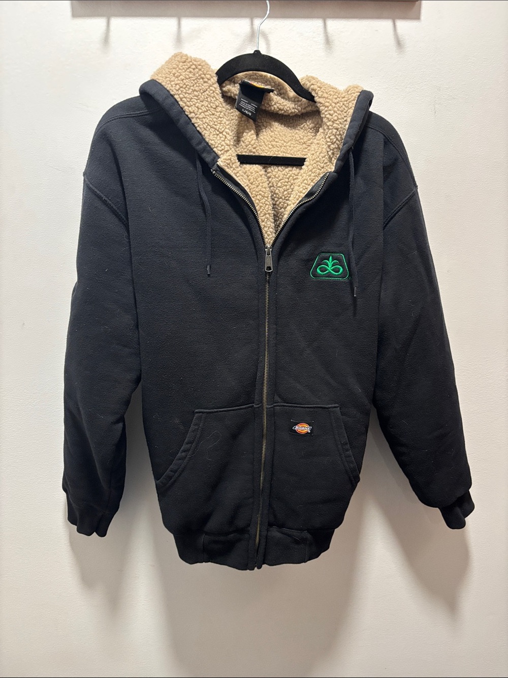 Dickies Black Zip-Up Hoodie with Cream Sherpa Lining